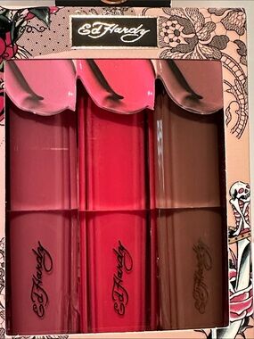 NWT Ed Hardy 3 piece Glass Shine Lipstick Set.